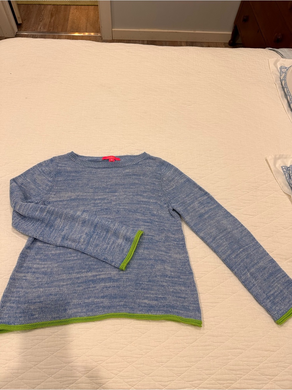 Lilly Pulitzer Blue Marled Crewneck Sweater with Lime Trim